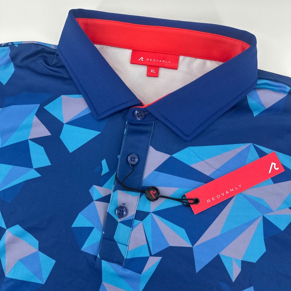 Redvanly Bond Polo Mens XL Mazarine Blue Geometric Performance Short Sleeve New